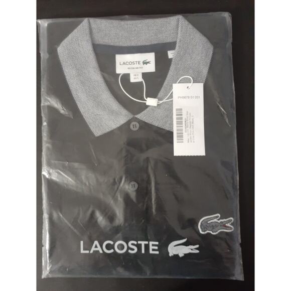 Lacoste Men's Short Sleeve Mini Pique Regular Fit Caviar Croc Polo Black S - Picture 2 of 2